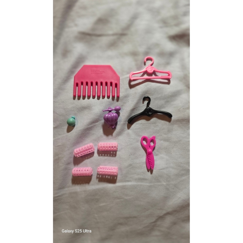 Vintage Barbie Doll Accessory Lot Comb Hangers Scissors Rollers Perfume Bottle